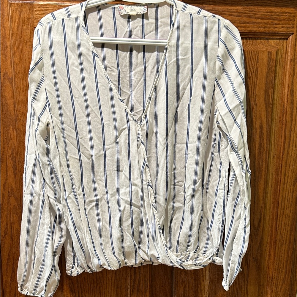 Pink Rose Blue and White Striped Blouse